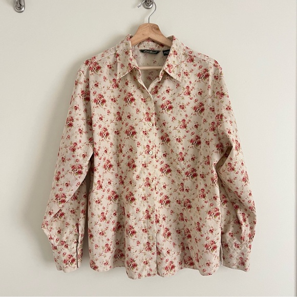 Vintage Tall Corduroy Eddie Bauer Button front shirt large Fits 12/14 Floral - Picture 7 of 15